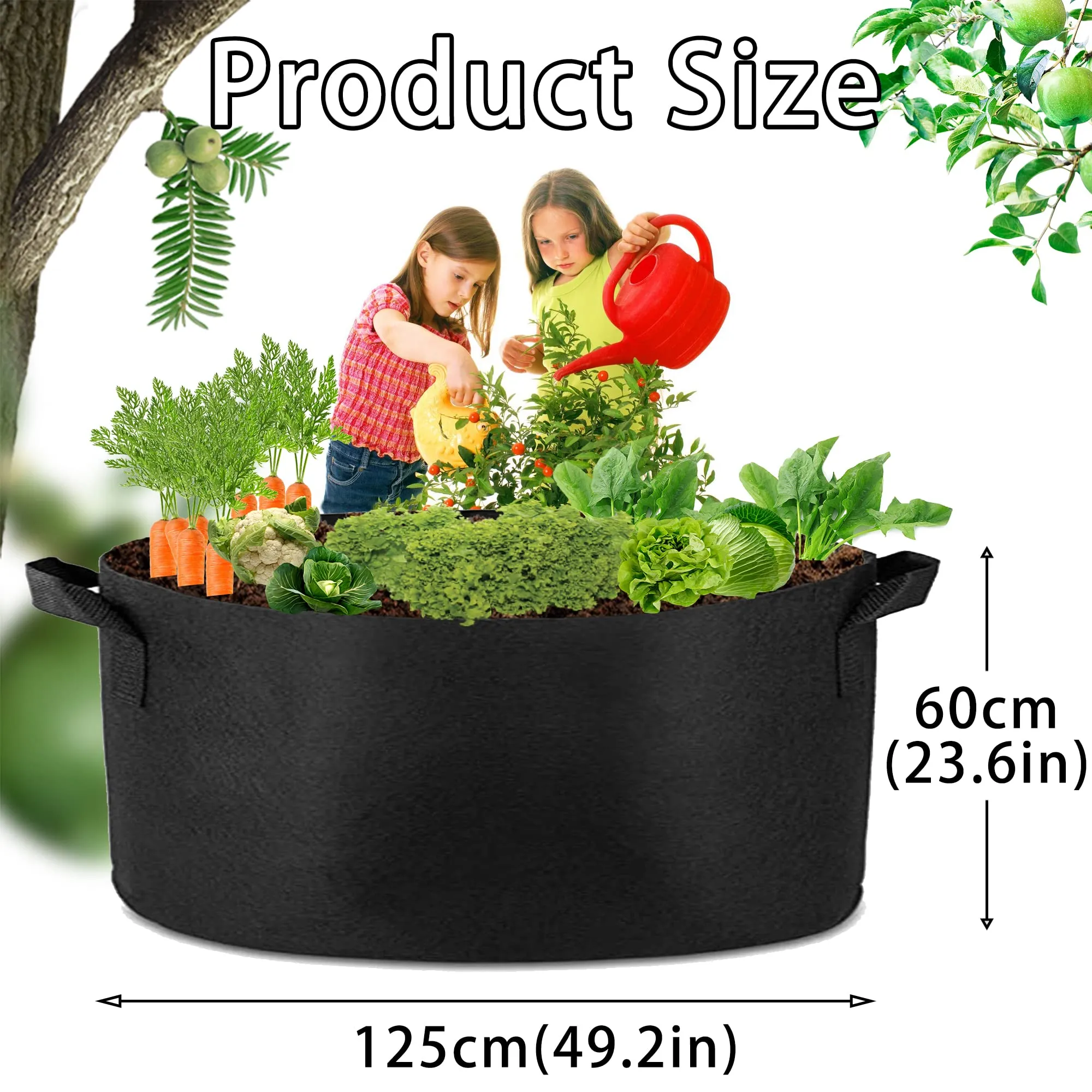 1 Pack 200 Gallon 125cm 60cm Grow Bag | Heavy Duty Thickened Plant Pots with Handles | Farming Gardening Tree