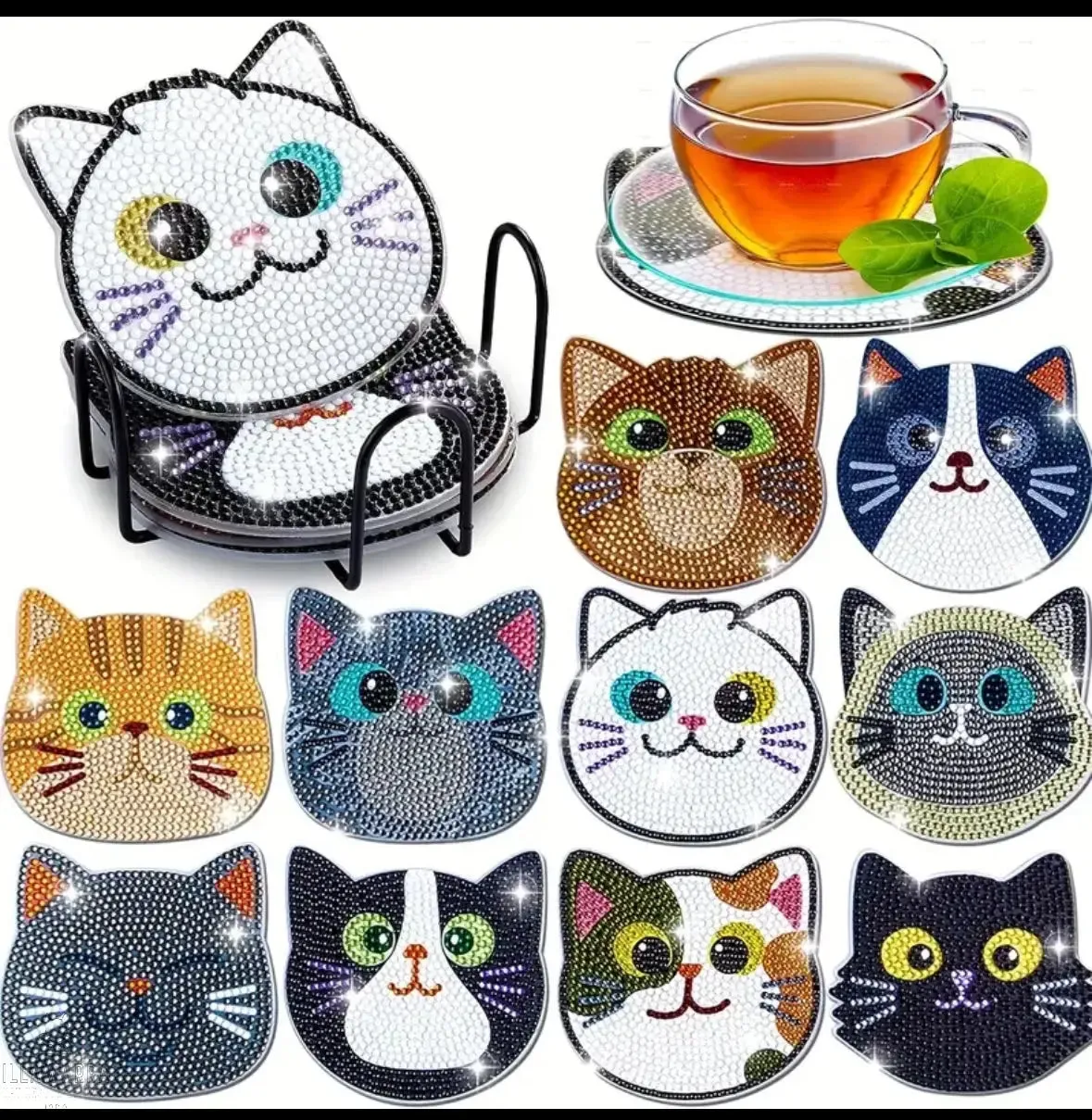 10pcs Diamond Painting Coasters Set - Cat Theme