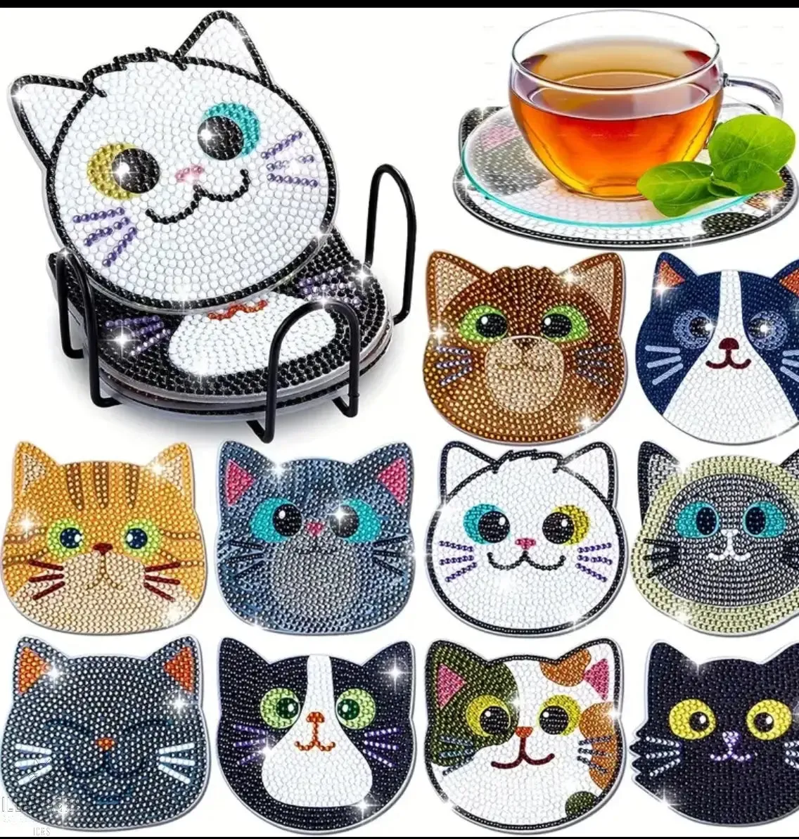 10pcs Diamond Painting Coasters Set - Cat Theme