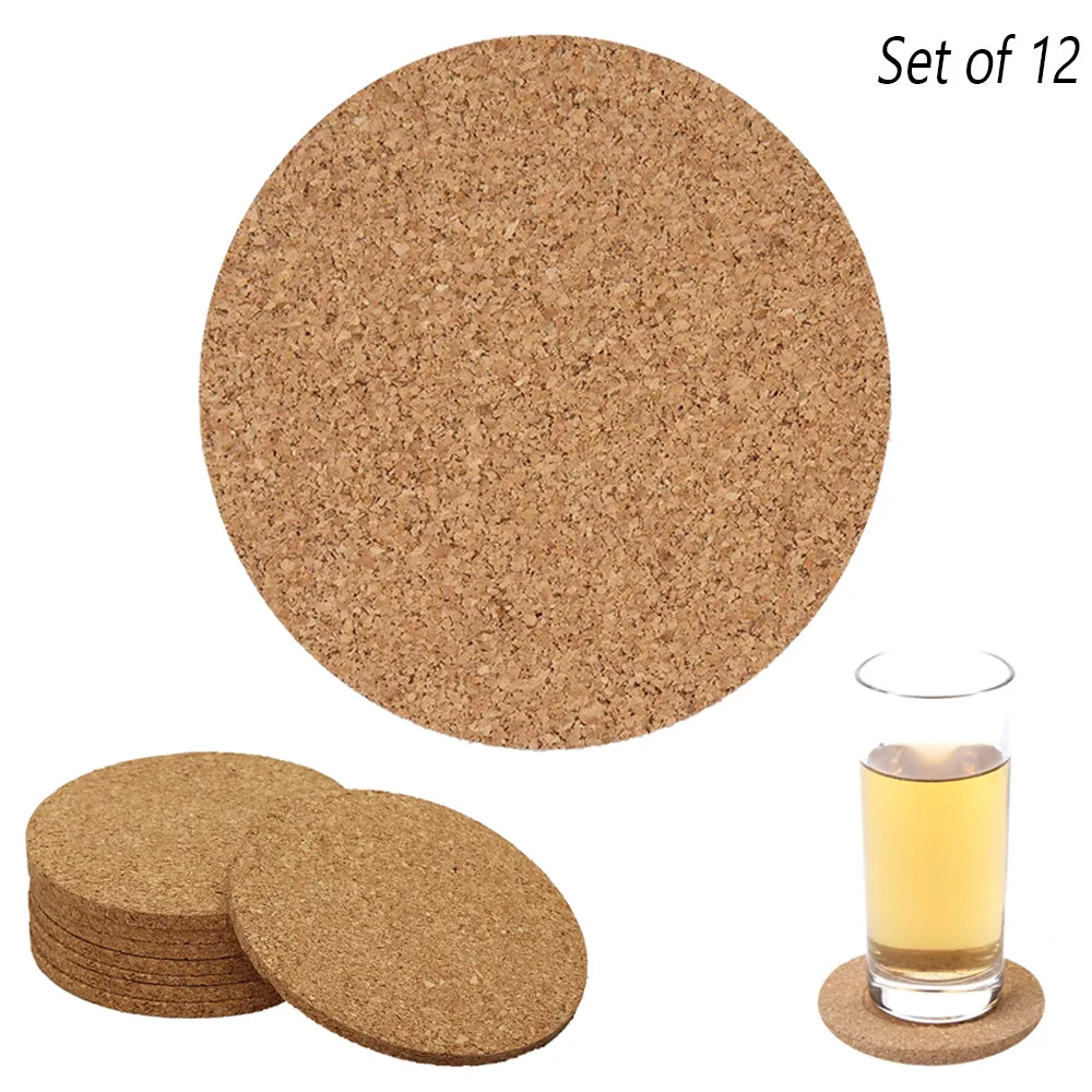12 Set Cork Coasters Drink Absorbent Cup Mat Rustic Design Hot Cold Beverage DIY