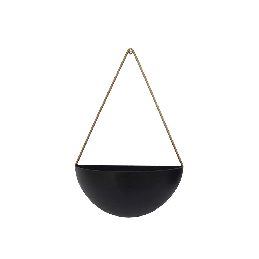 16, 18 Inch Wall Planters, Set of 2, Half Moon Shape, Gold and Black Metal By Casagear Home