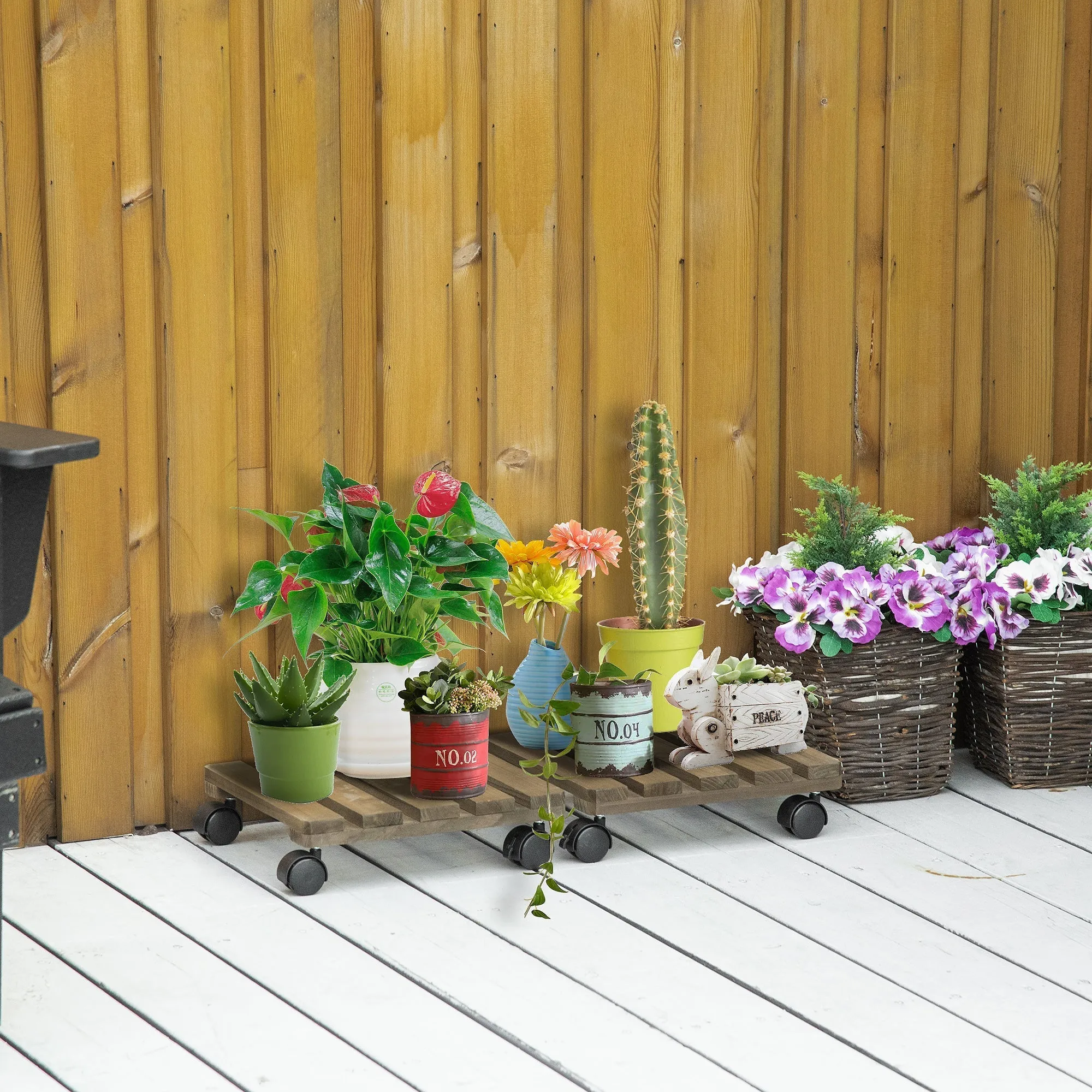 2 Pack Plant Stand with Wheels Mobile Flowerpot Holder for Indoor & Outdoor Use