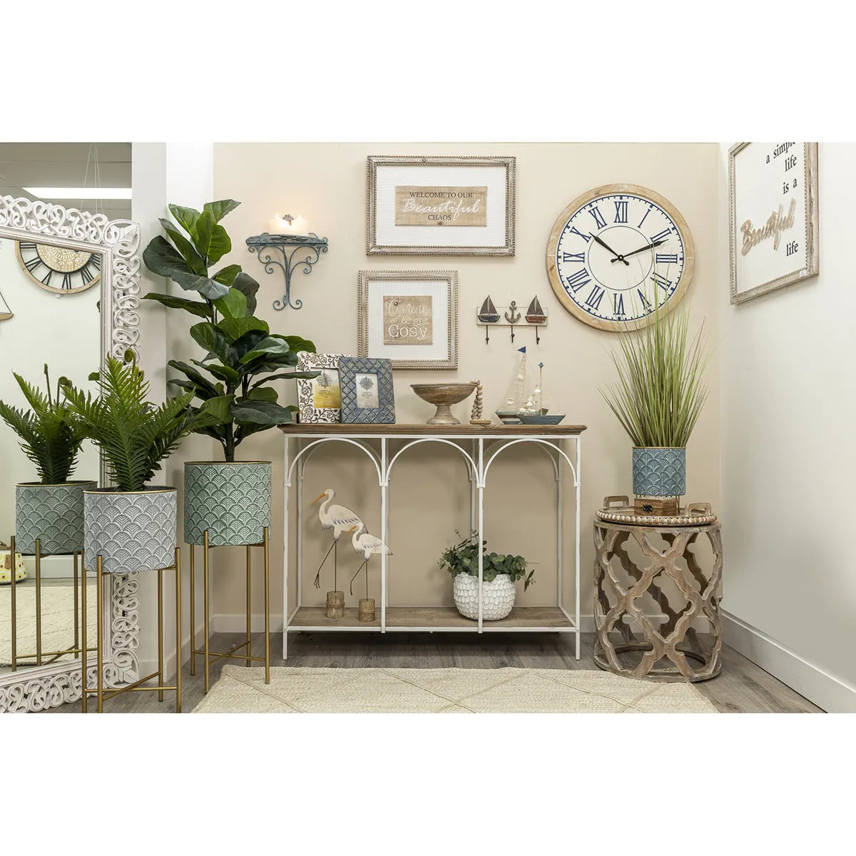 2 Piece Stilted Fan Metal Planter Set