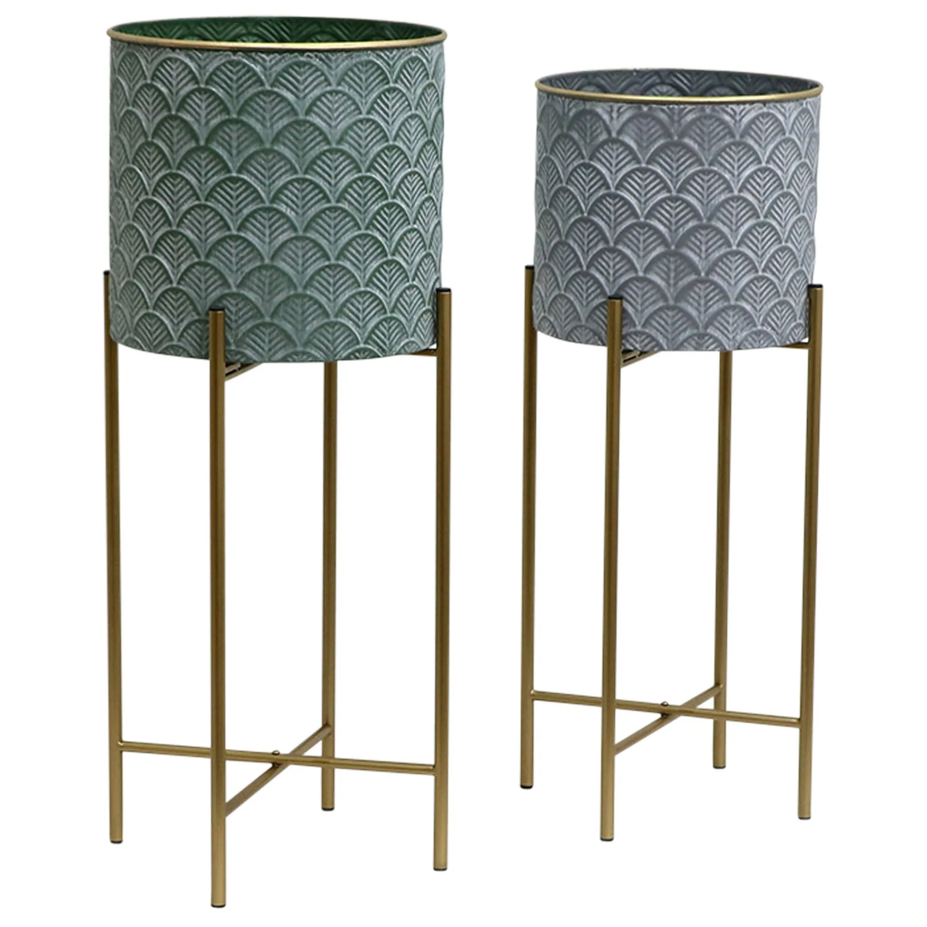 2 Piece Stilted Fan Metal Planter Set