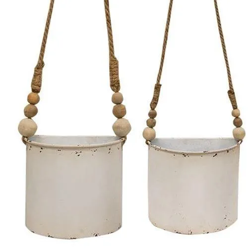 2/Set, Shabby Chic Half Round Planters With Jute Hangers