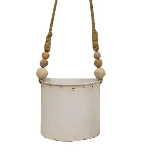 2/Set, Shabby Chic Half Round Planters With Jute Hangers