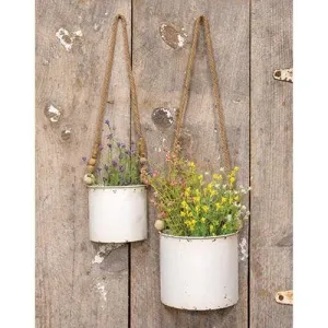 2/Set, Shabby Chic Half Round Planters With Jute Hangers