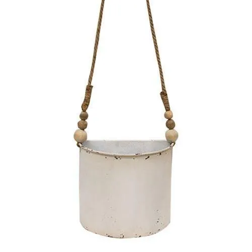 2/Set, Shabby Chic Half Round Planters With Jute Hangers