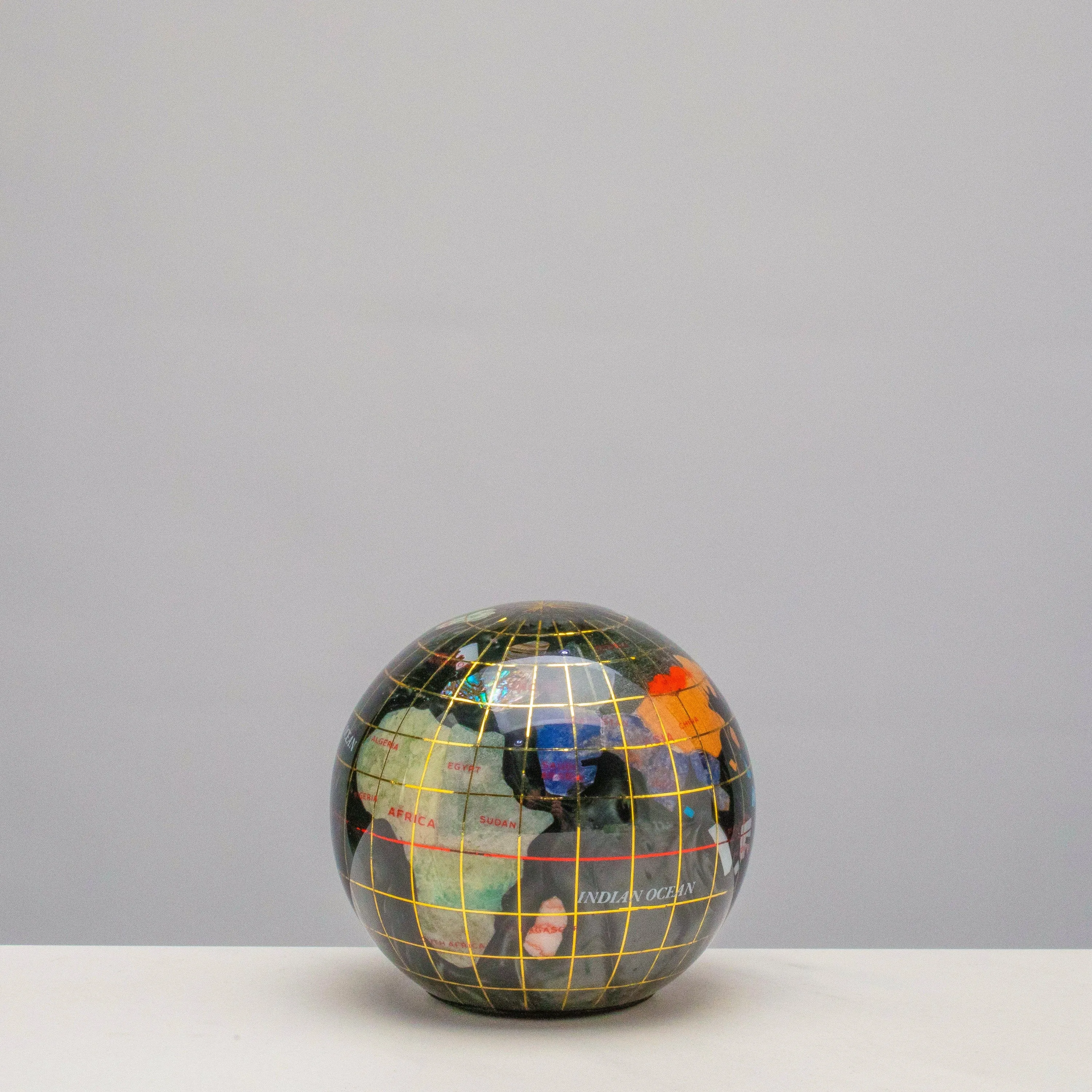 3 Gemstone Globe Paperweight with Black Opal Opalite Ocean