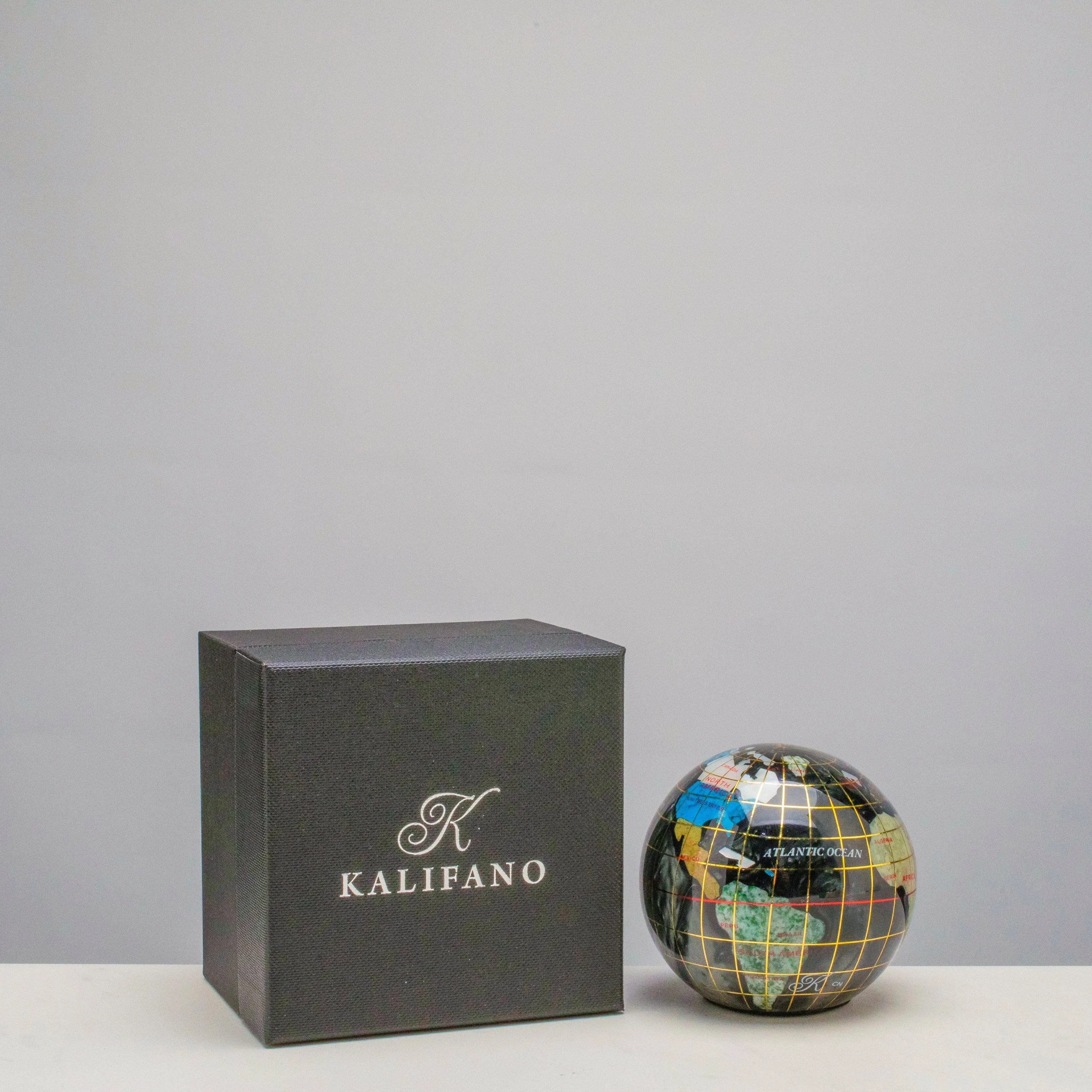 3 Gemstone Globe Paperweight with Black Opal Opalite Ocean