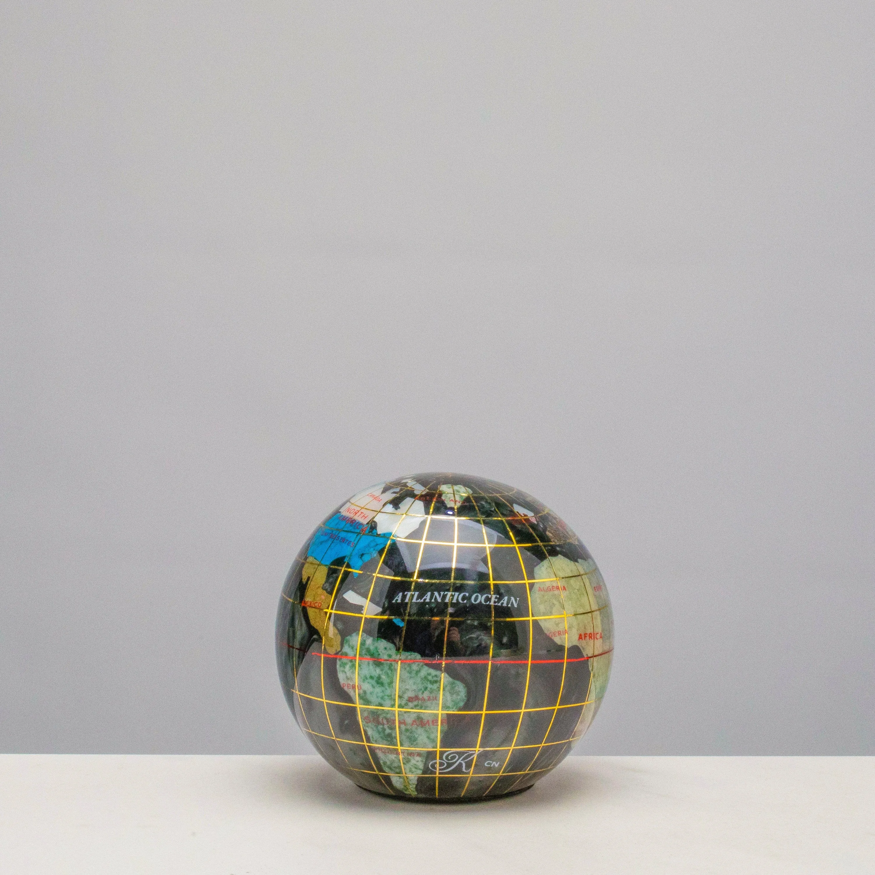 3 Gemstone Globe Paperweight with Black Opal Opalite Ocean