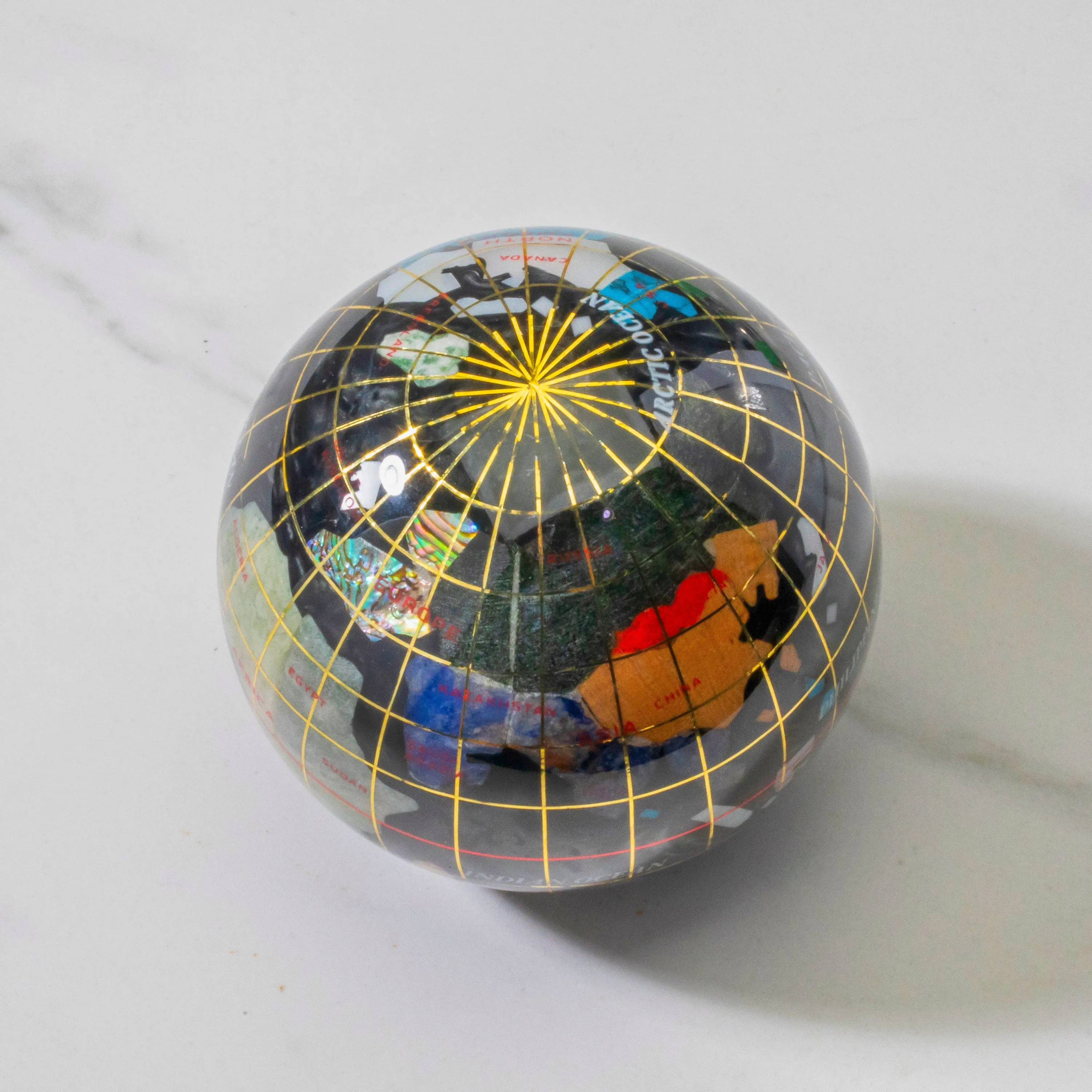 3 Gemstone Globe Paperweight with Black Opal Opalite Ocean