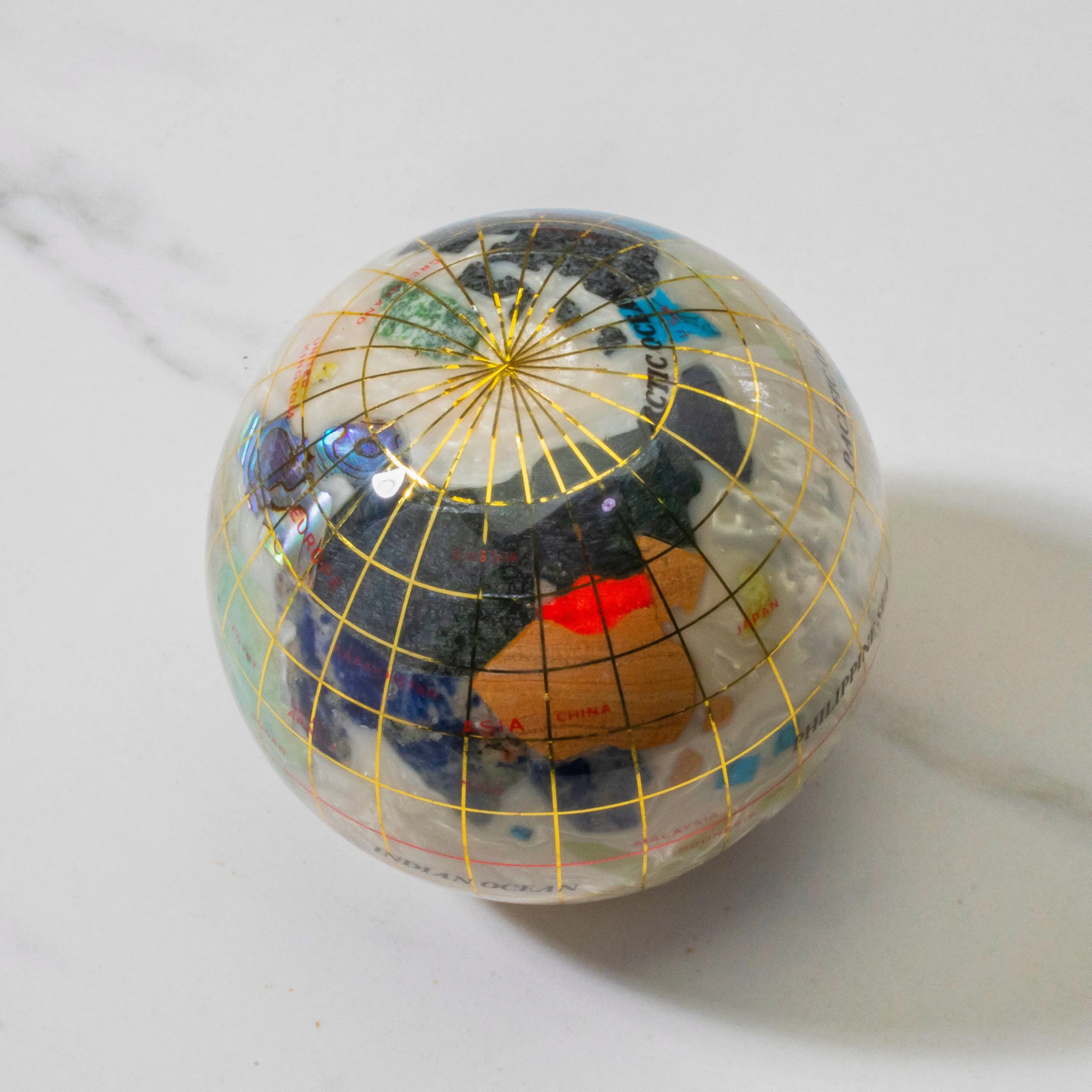 3 Gemstone Globe Paperweight with Opal Opalite Ocean