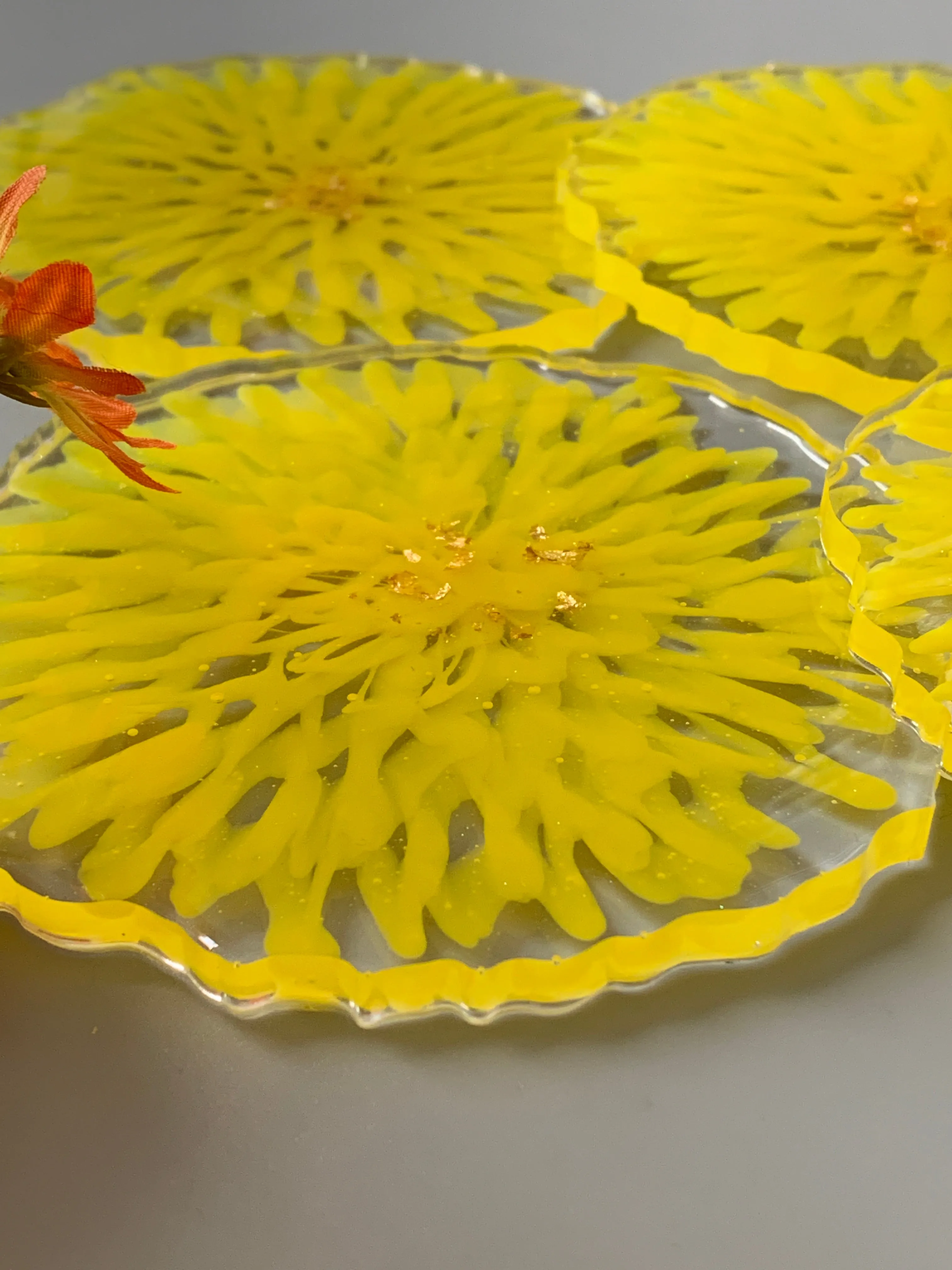 3D Floral Yellow Coasters