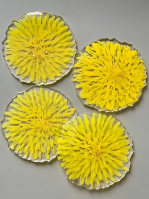 3D Floral Yellow Coasters
