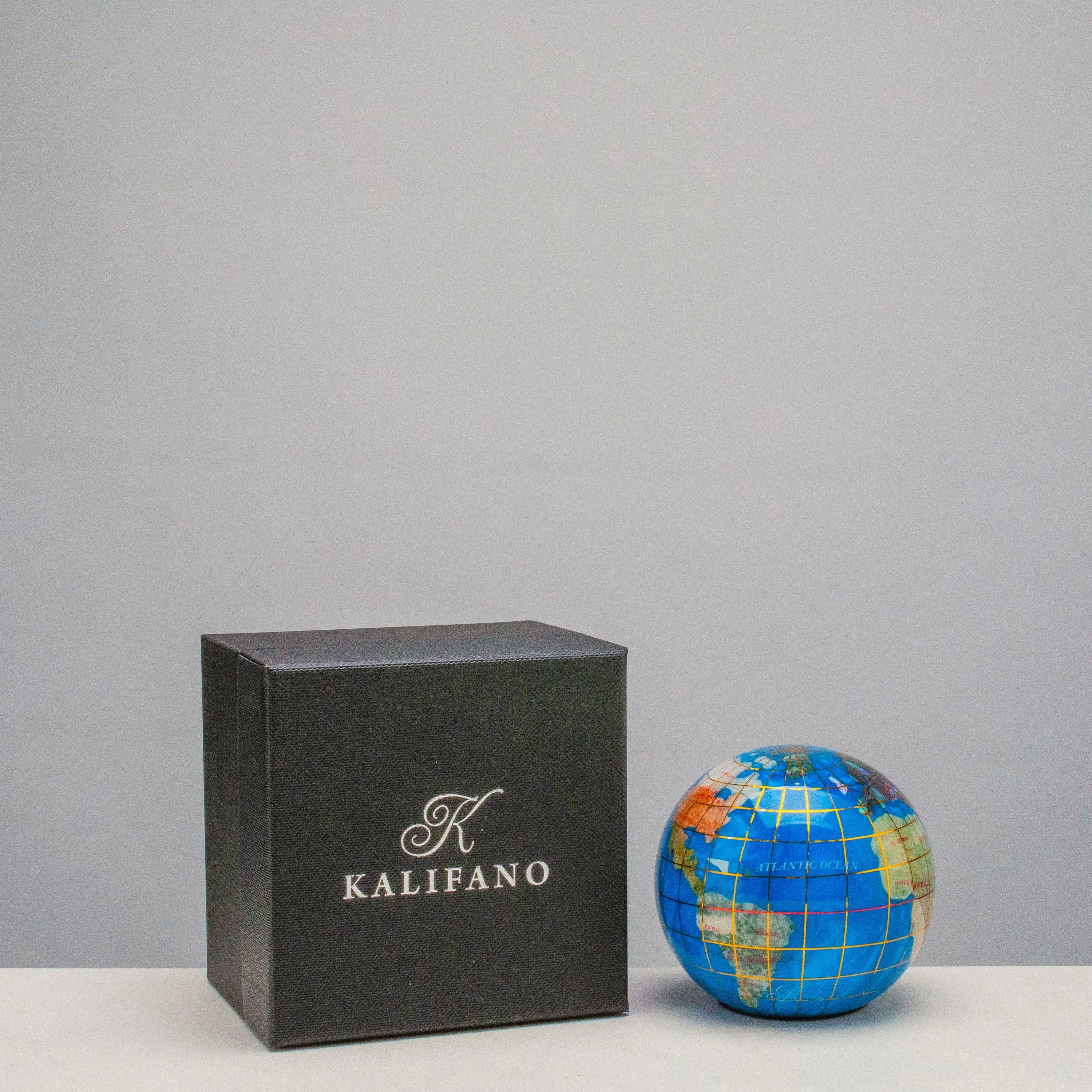 3" Gemstone Globe Paperweight with Bahama Blue Opalite Ocean