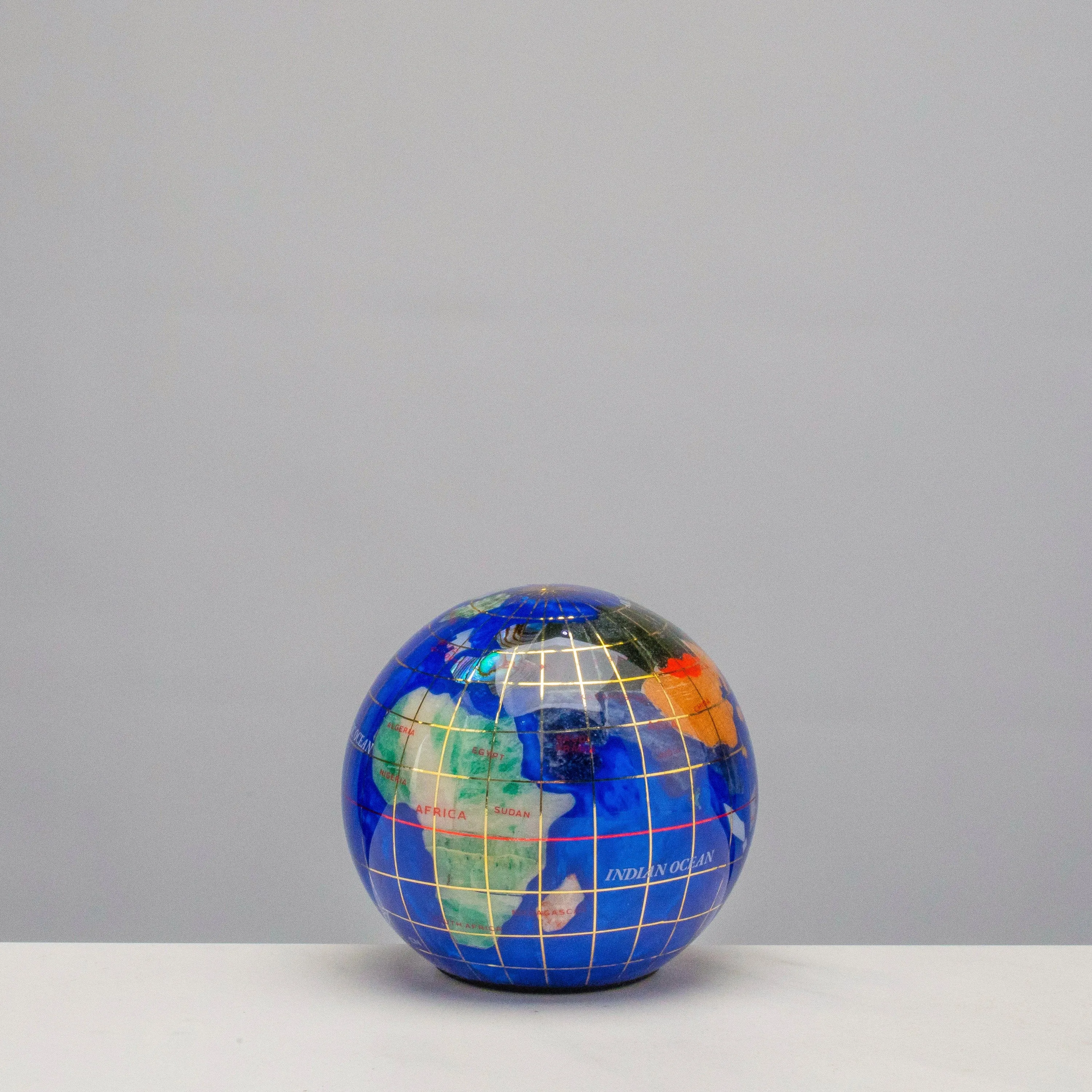 3" Gemstone Globe Paperweight with Caribbean Blue Opalite Ocean
