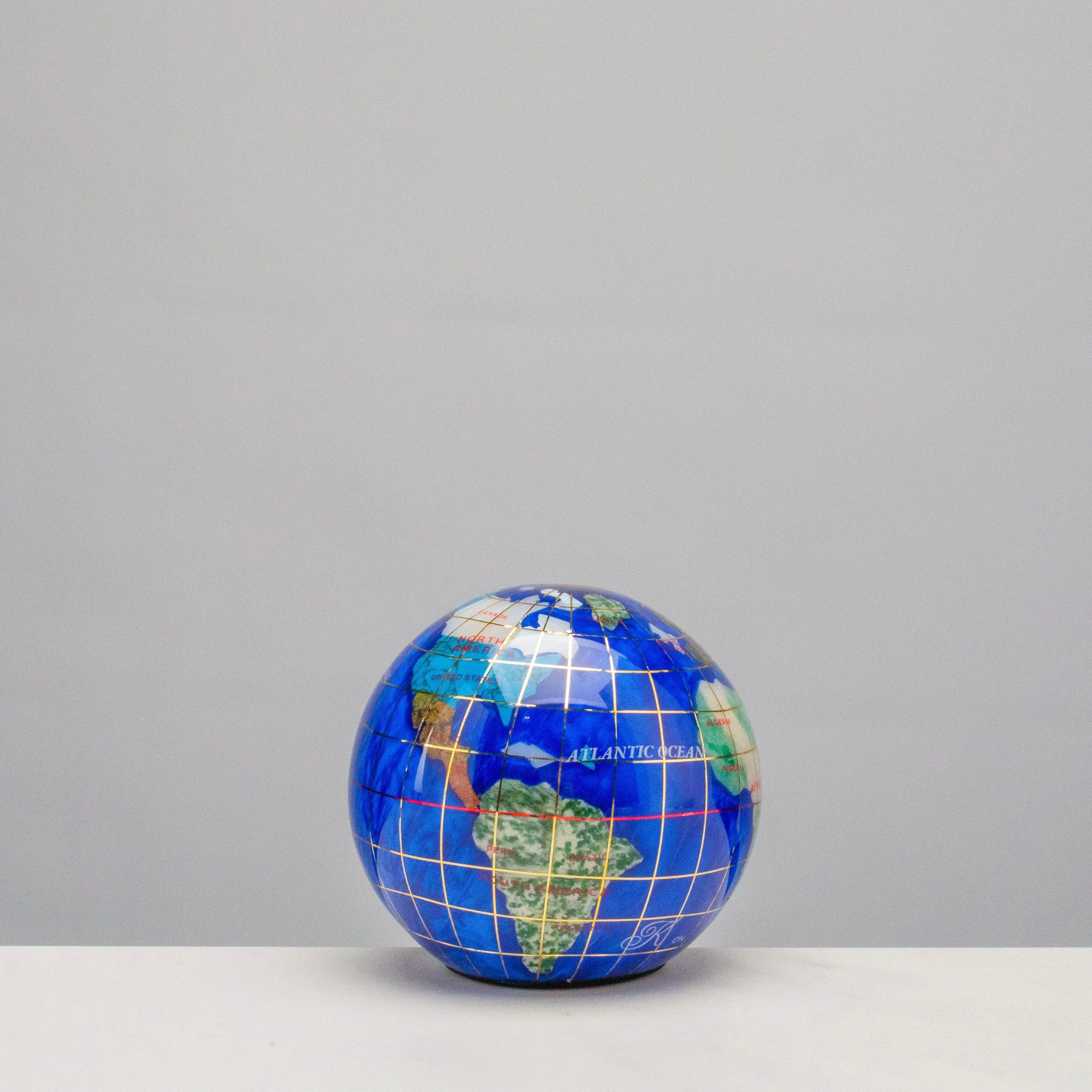 3" Gemstone Globe Paperweight with Caribbean Blue Opalite Ocean