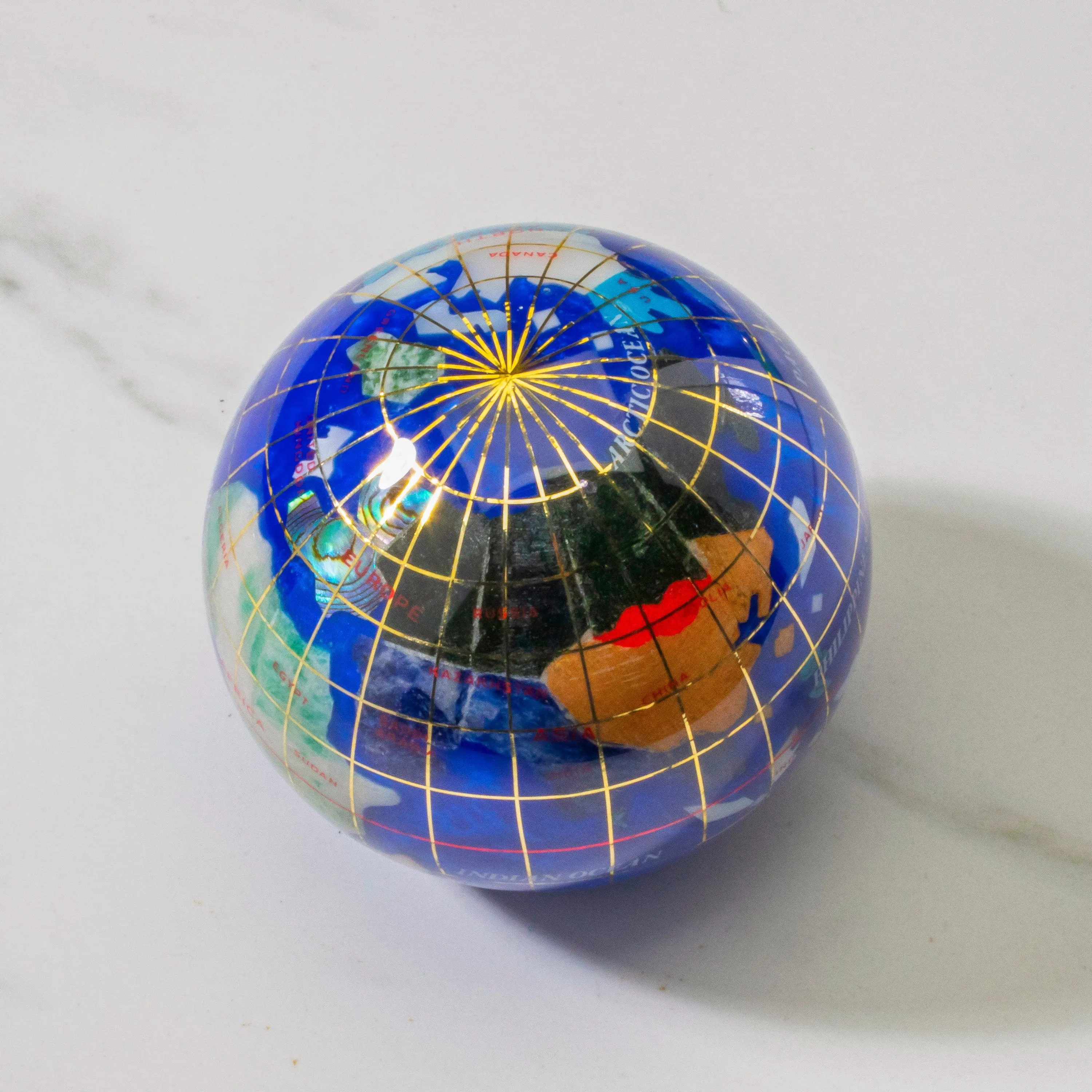3" Gemstone Globe Paperweight with Caribbean Blue Opalite Ocean