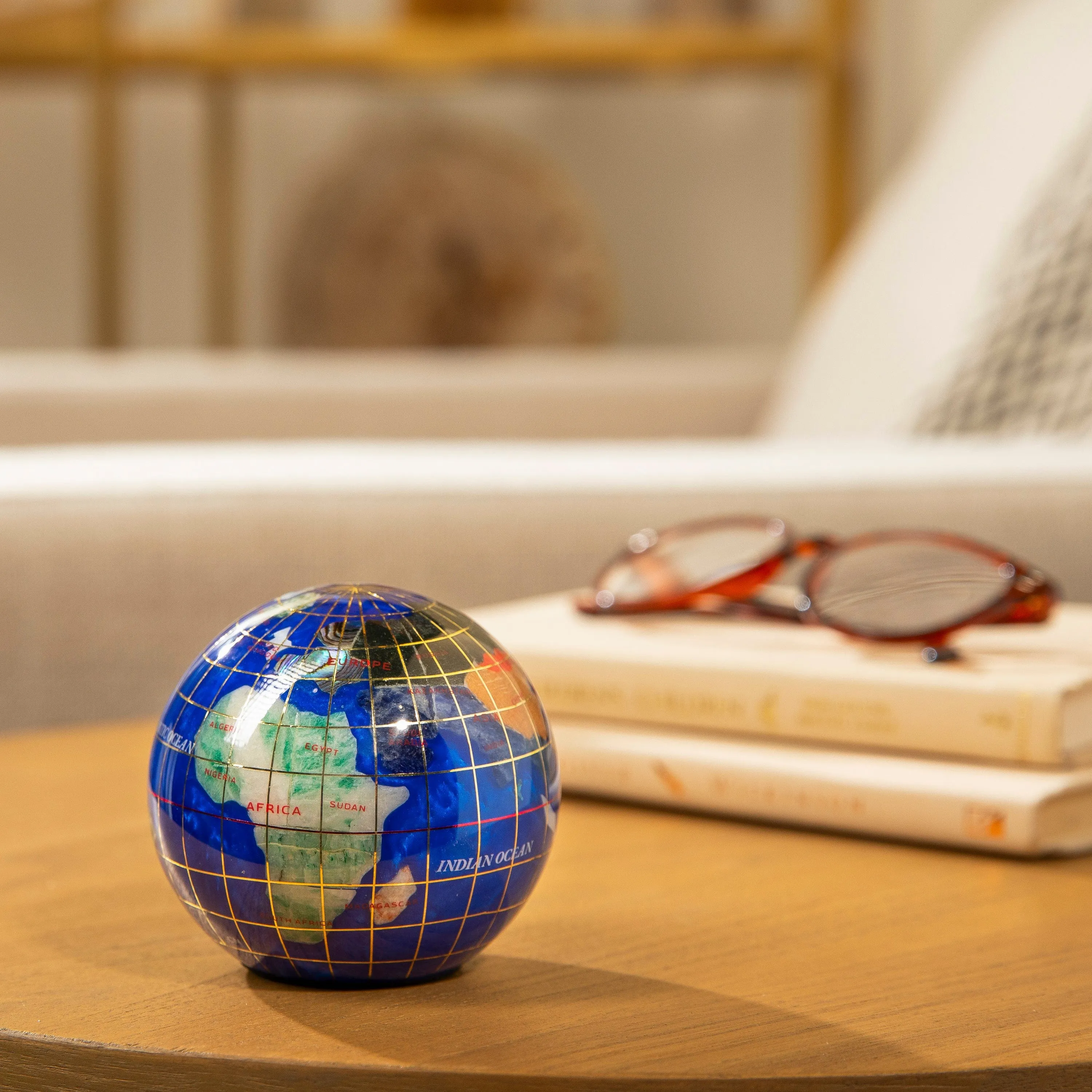 3" Gemstone Globe Paperweight with Caribbean Blue Opalite Ocean