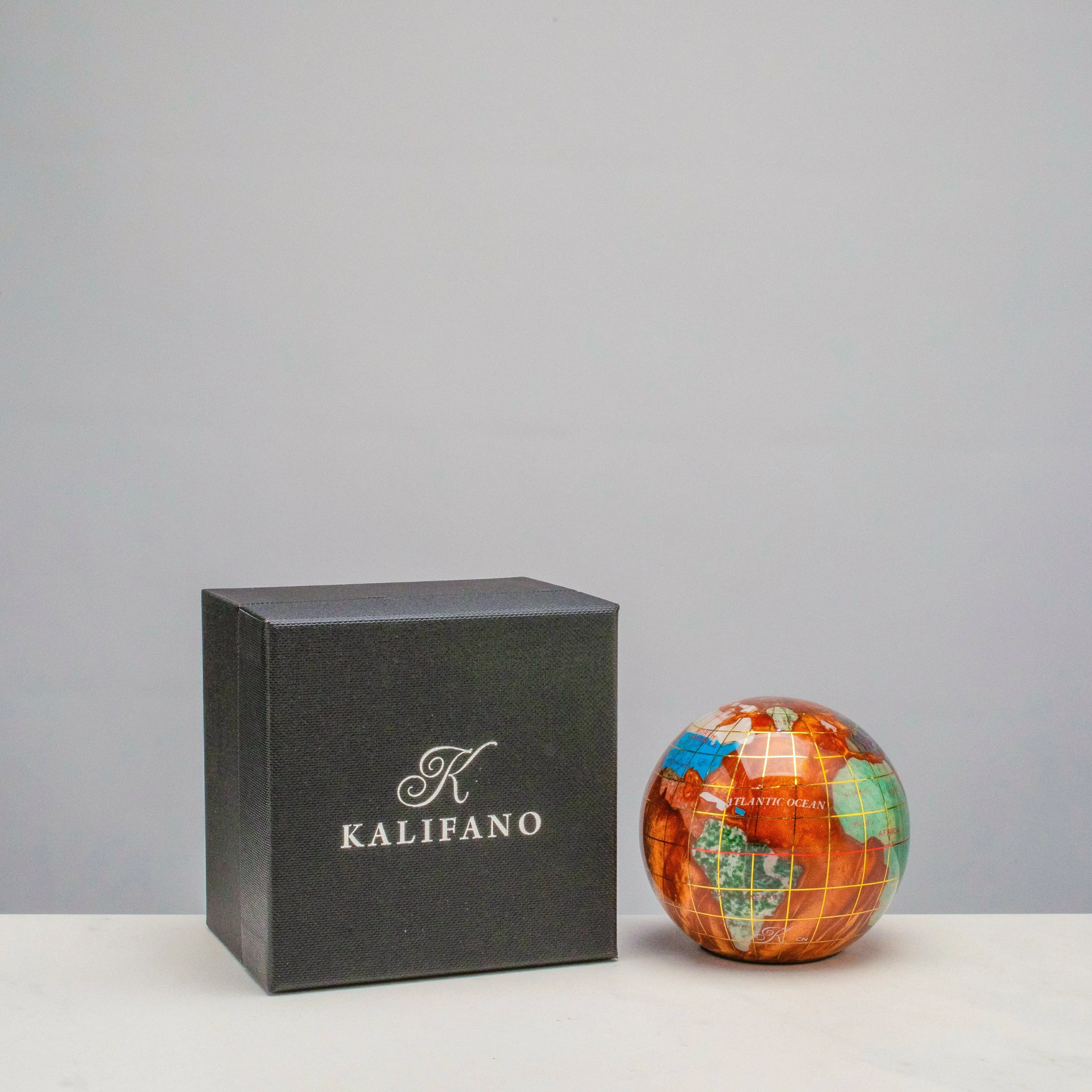 3" Gemstone Globe Paperweight with Copper Amber Opalite Ocean