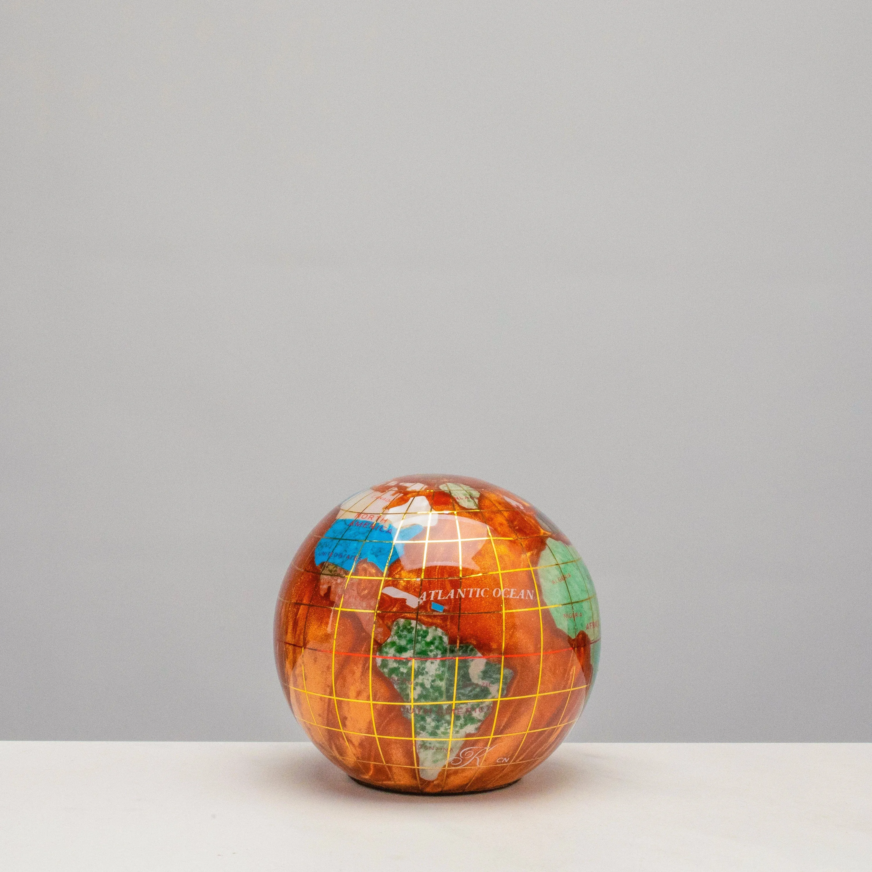 3" Gemstone Globe Paperweight with Copper Amber Opalite Ocean