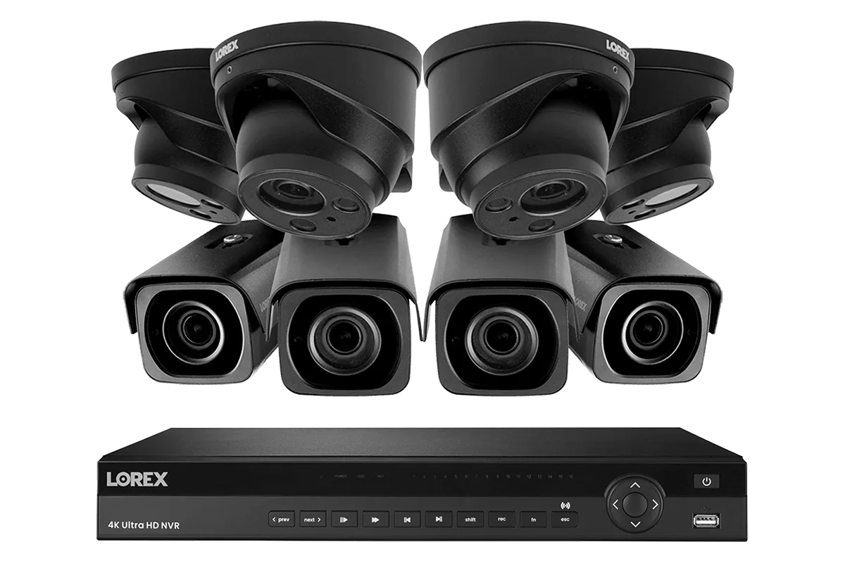4K Nocturnal IP NVR System with 16-channel NVR, Four 4K IP Dome and Four 4K IP Motorized Zoom Bullet Cameras, 250FT Night Vision