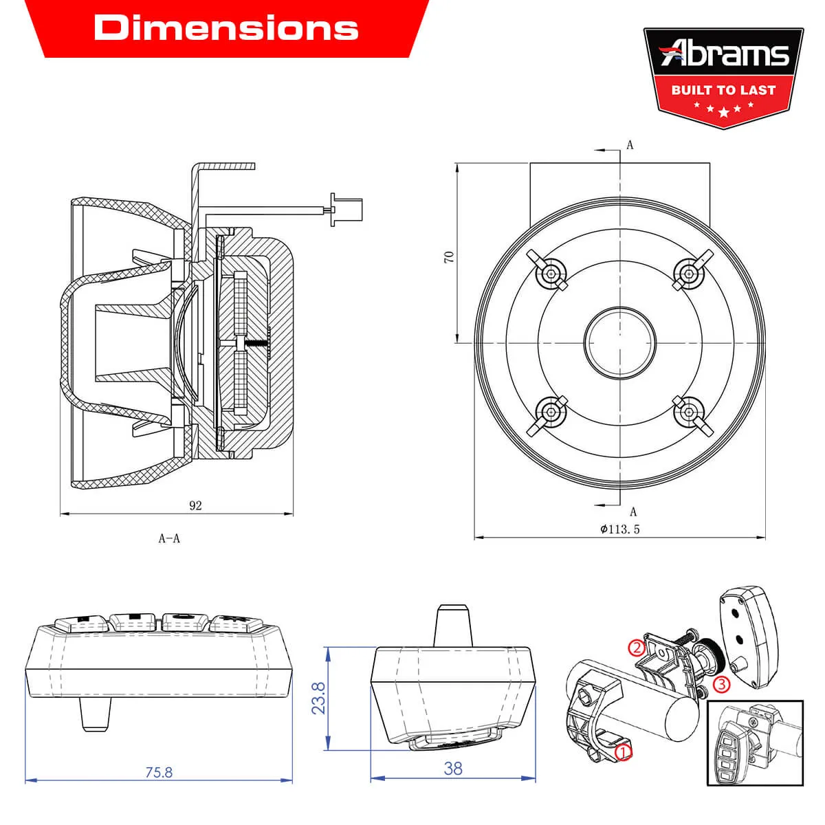 Abrams Macro 100W Motorcycle Siren System Kit