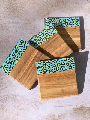 Acacia Wooden Coasters: Teal