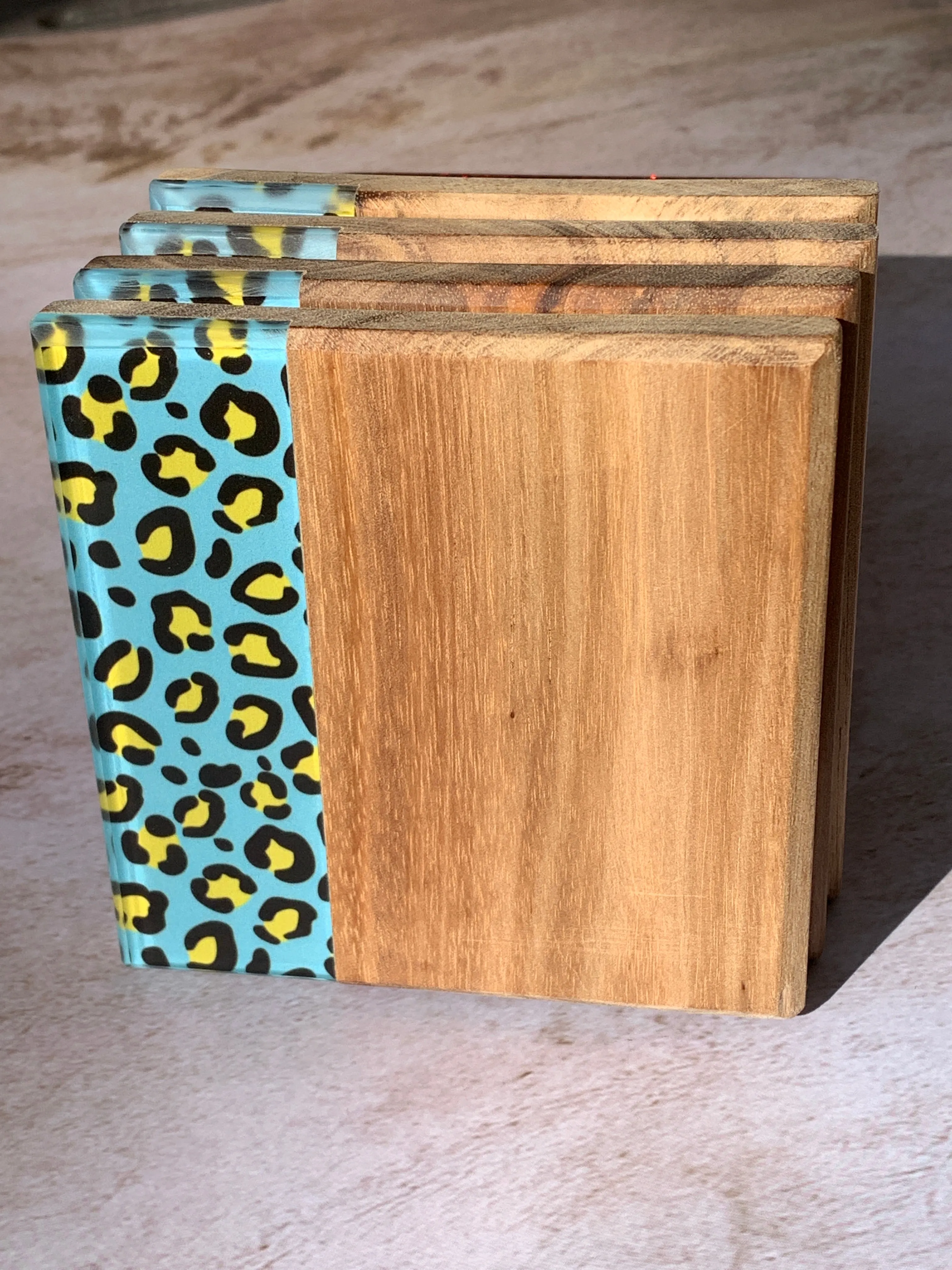 Acacia Wooden Coasters: Teal