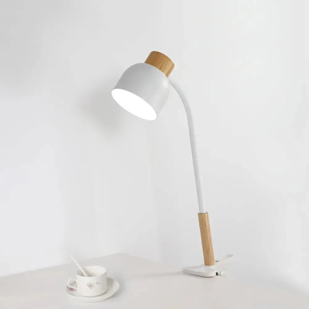 Aldhibah - Nordic Style Studio Clamp Desk Lamp: Green/White & Wood, Flexible Arm