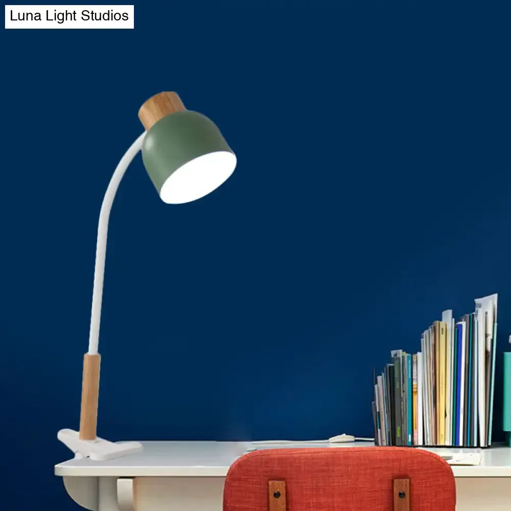 Aldhibah - Nordic Style Studio Clamp Desk Lamp: Green/White & Wood, Flexible Arm