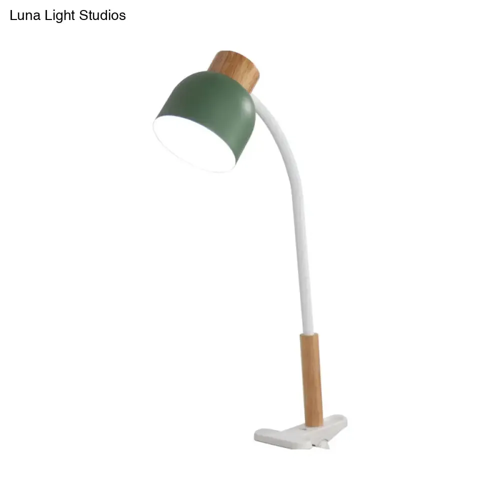 Aldhibah - Nordic Style Studio Clamp Desk Lamp: Green/White & Wood, Flexible Arm