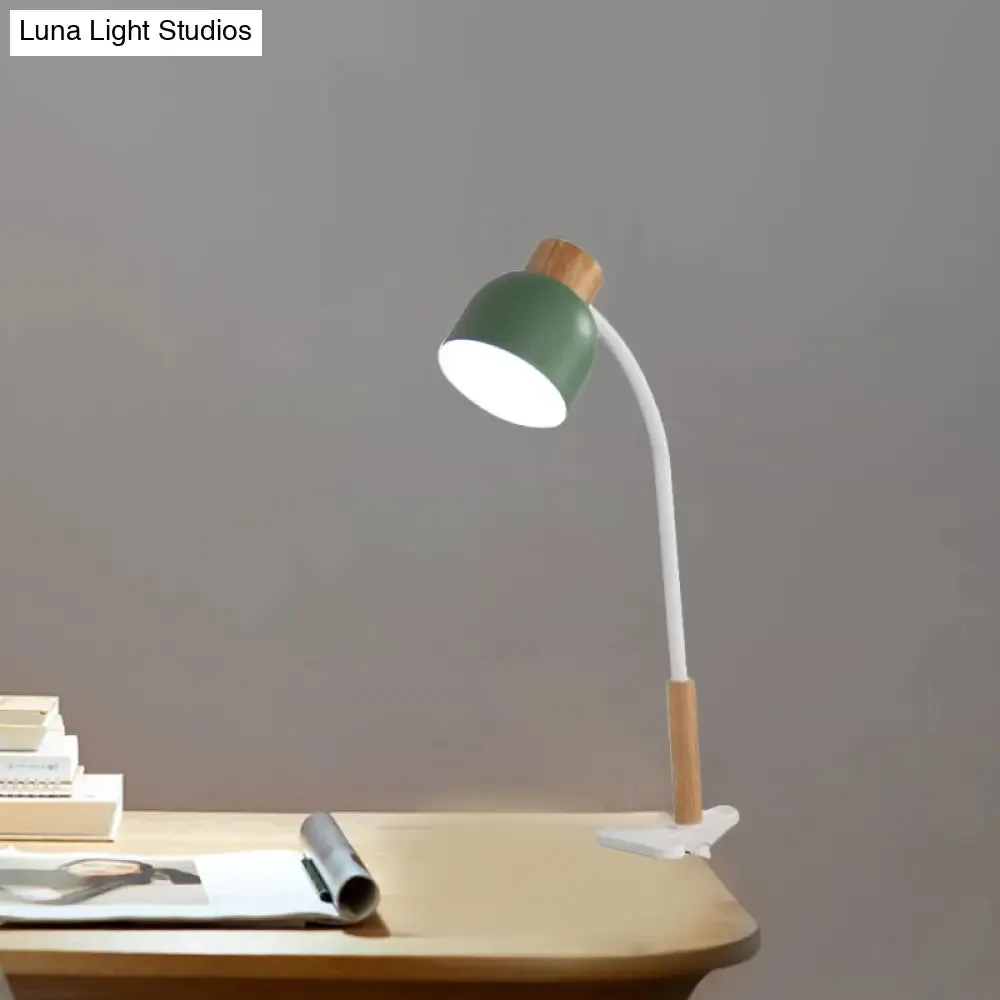 Aldhibah - Nordic Style Studio Clamp Desk Lamp: Green/White & Wood, Flexible Arm