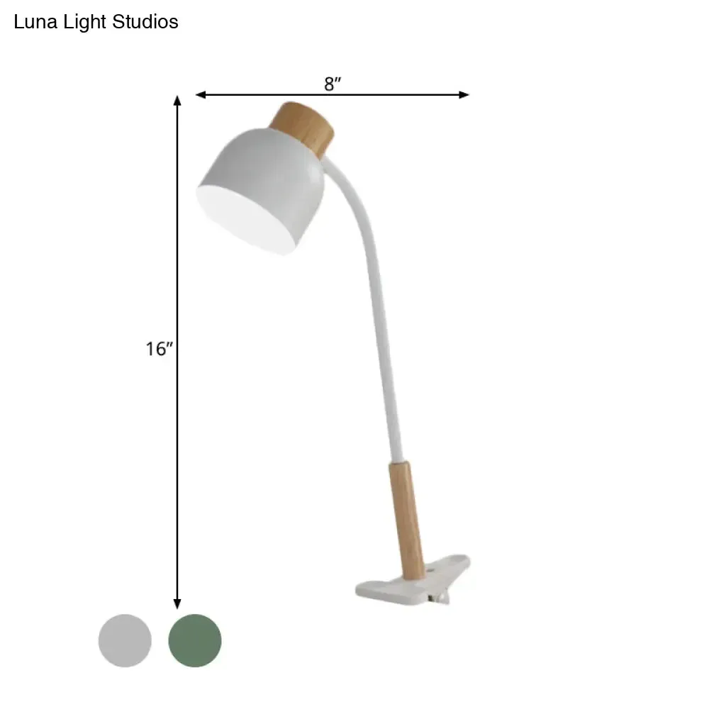 Aldhibah - Nordic Style Studio Clamp Desk Lamp: Green/White & Wood, Flexible Arm