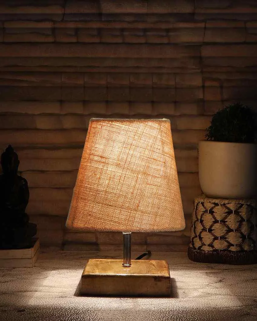 Alluring Jute Square Natural Wood Square Base Table Lamp | Multiple Colors | 6 x 8 inches