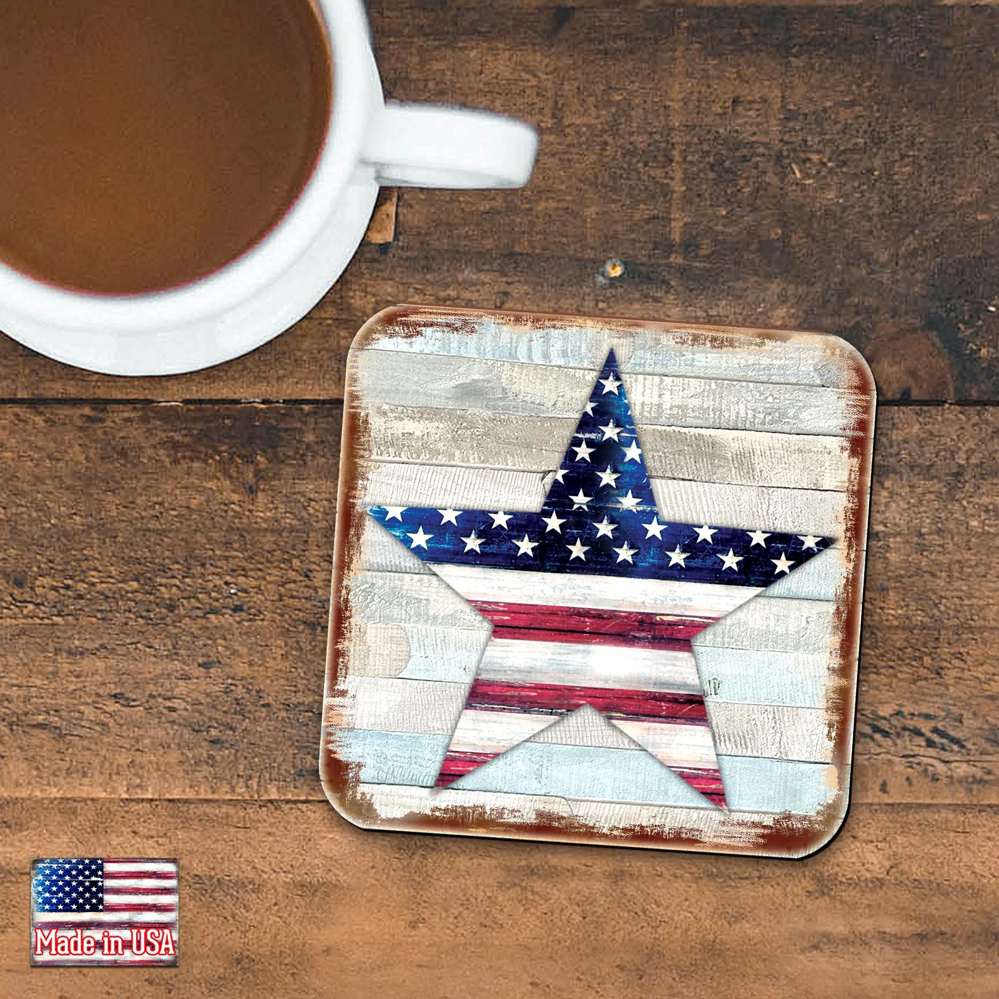 American Star Wooden Cork Coasters Gift Set of 4 by Nature Wonders - American Patriotic Décor - 8198917C-S4