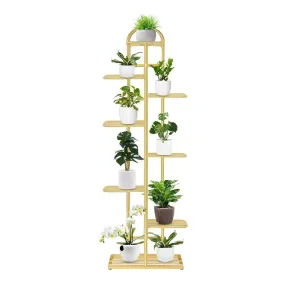 Arched 8 Tier Gold Metal Plant Stand for 9 Planters
