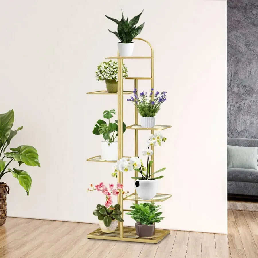 Arched 8 Tier Gold Metal Plant Stand for 9 Planters