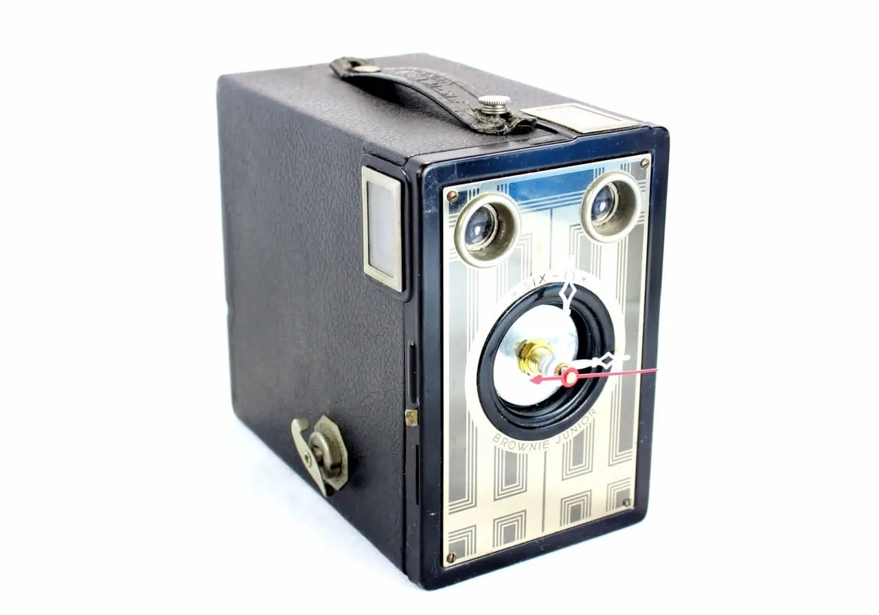 Art Deco Vintage Brownie Target Six-16 Camera Clock, upcycled, reuse, desk clock, office, fire mantel, antique tabletop clock