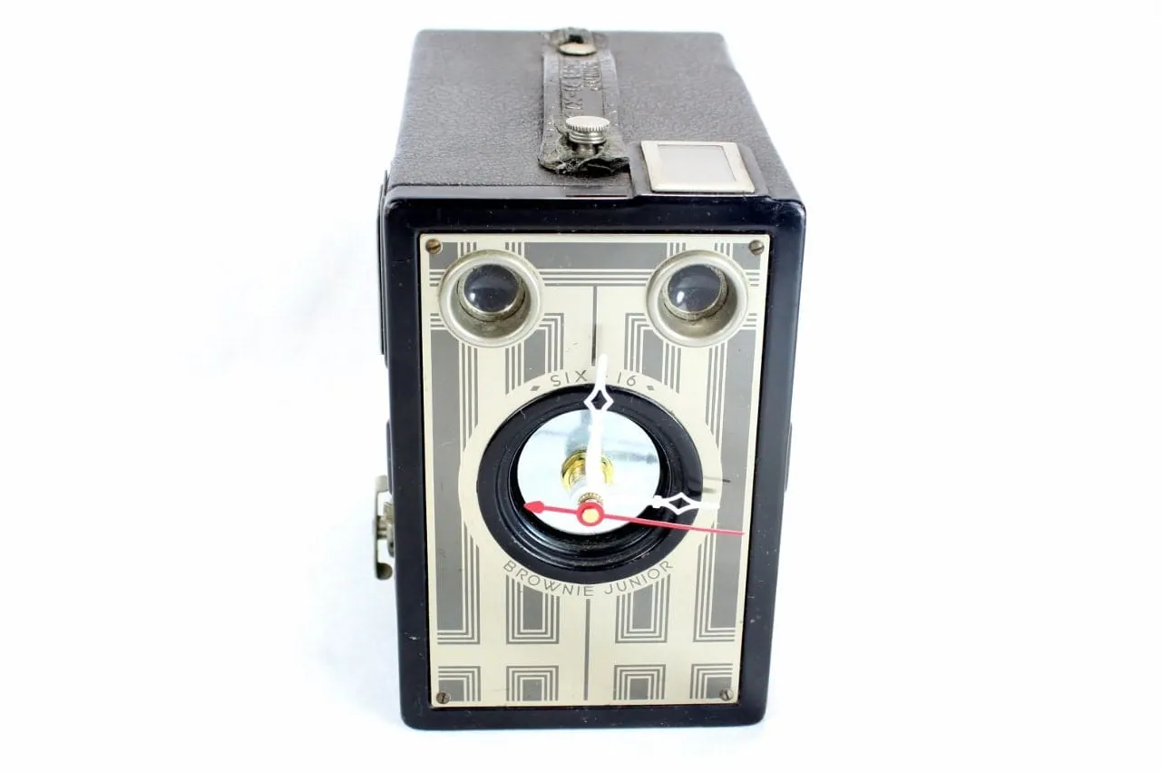 Art Deco Vintage Brownie Target Six-16 Camera Clock, upcycled, reuse, desk clock, office, fire mantel, antique tabletop clock