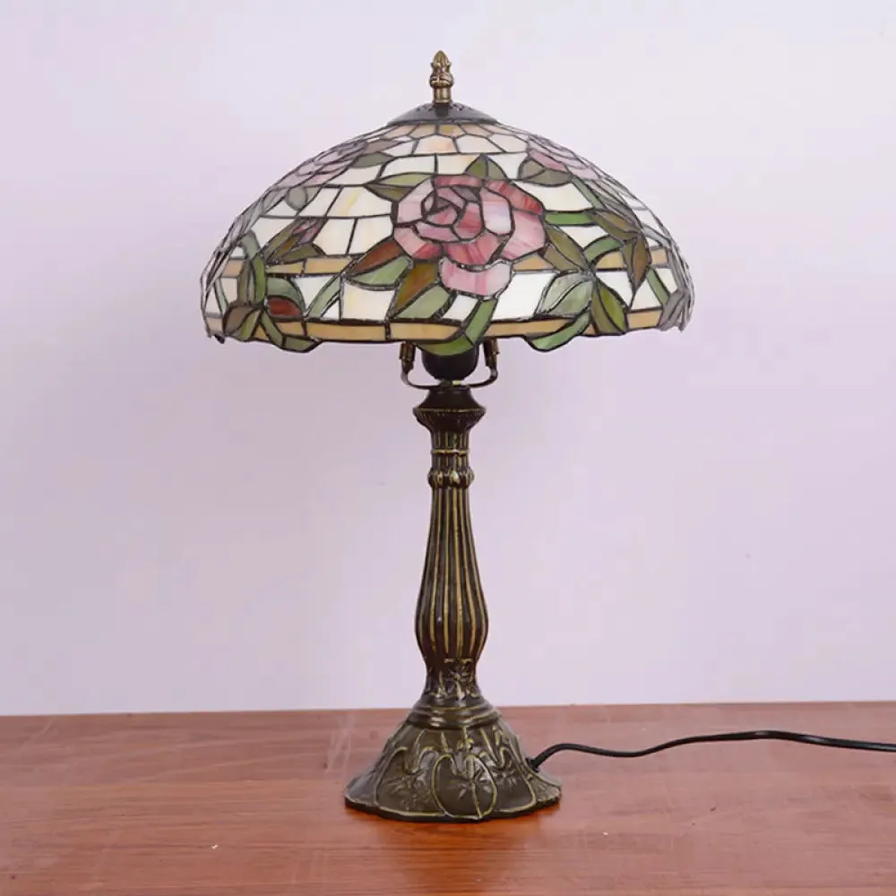 Bella - Tiffany Stained Glass Night Stand Lamp: Rose Pattern Table Lighting