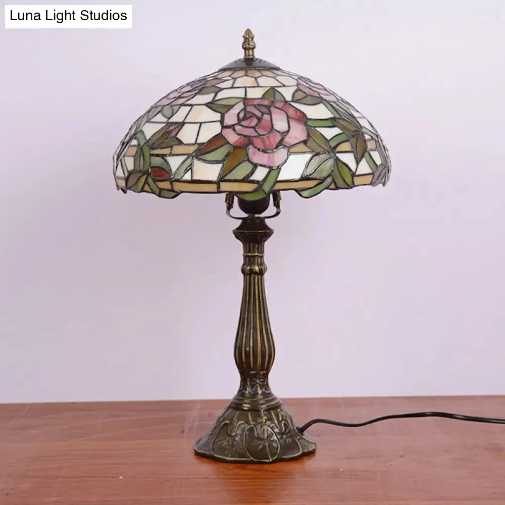 Bella - Tiffany Stained Glass Night Stand Lamp: Rose Pattern Table Lighting