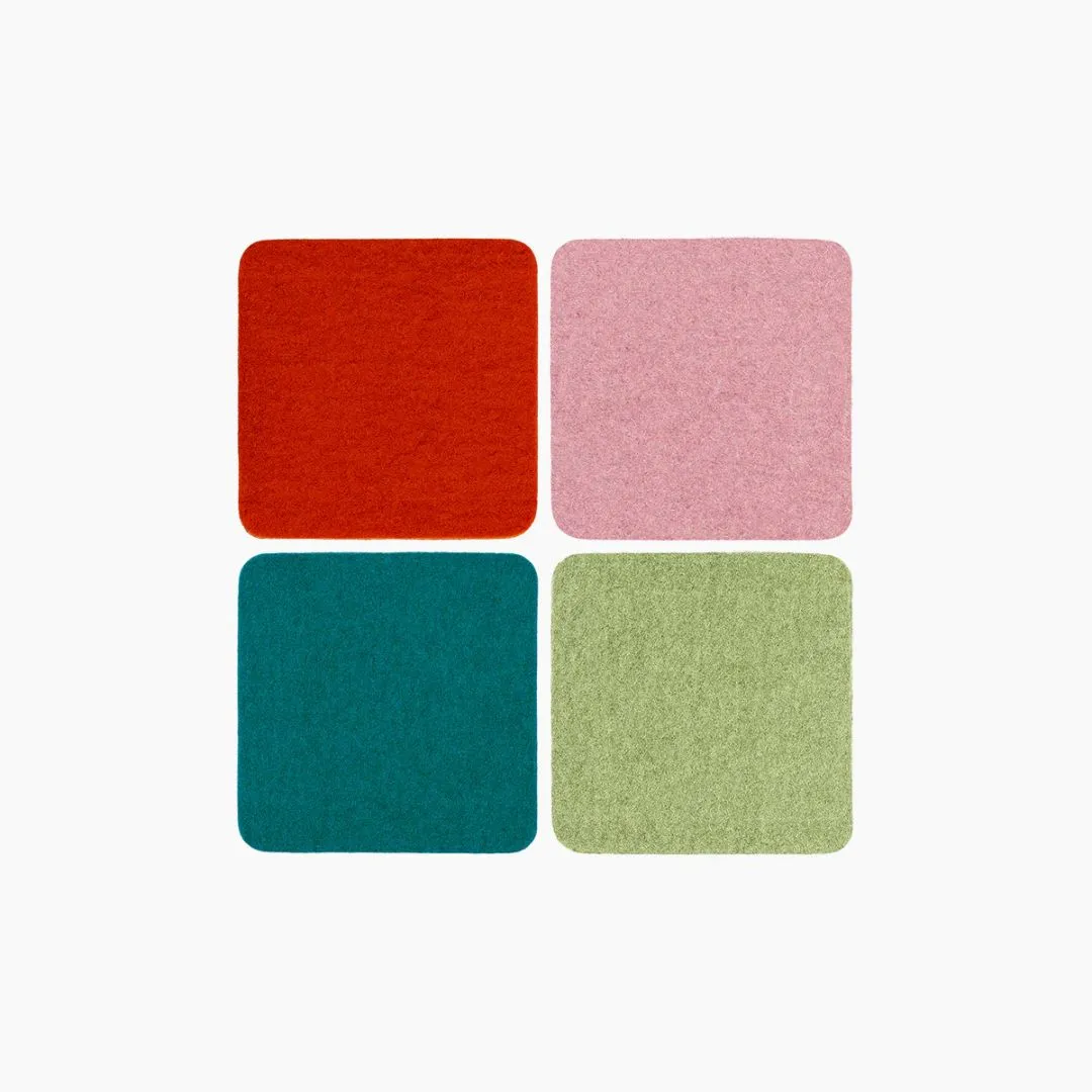 Bierfilzl Merino Wool Felt Square Coaster Multi 4 Pack (Happy)