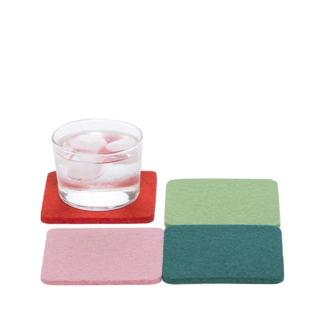 Bierfilzl Merino Wool Felt Square Coaster Multi 4 Pack (Happy)