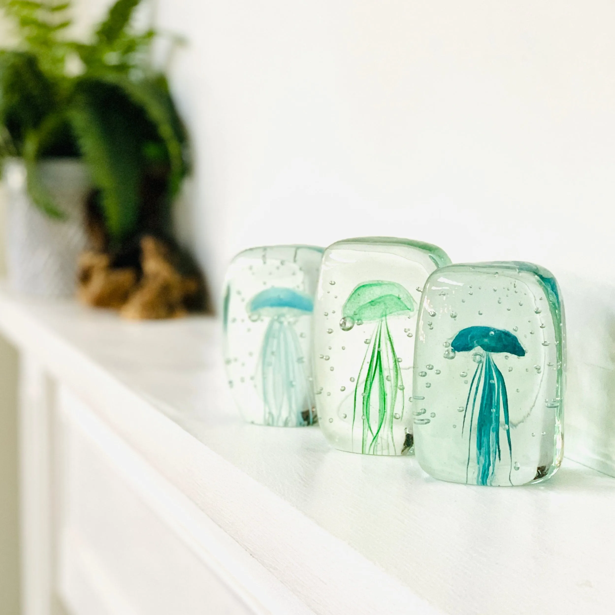 Block Glow in the Dark Jellyfish Paperweight 7, Turquoise