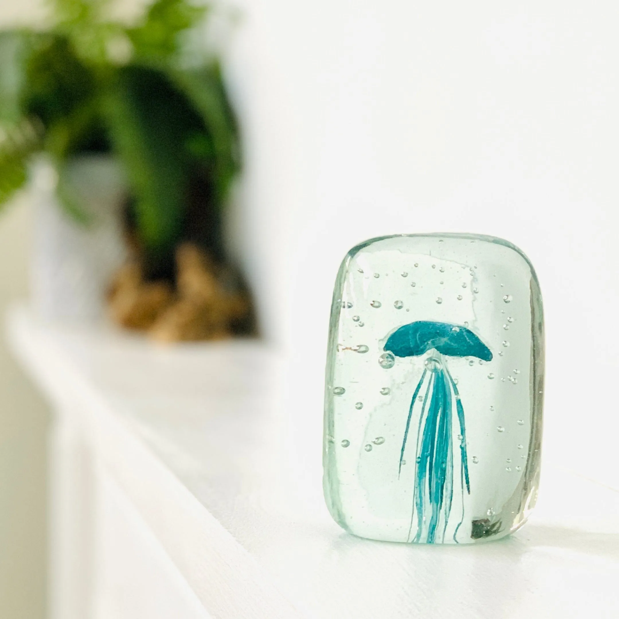 Block Glow in the Dark Jellyfish Paperweight 7, Turquoise