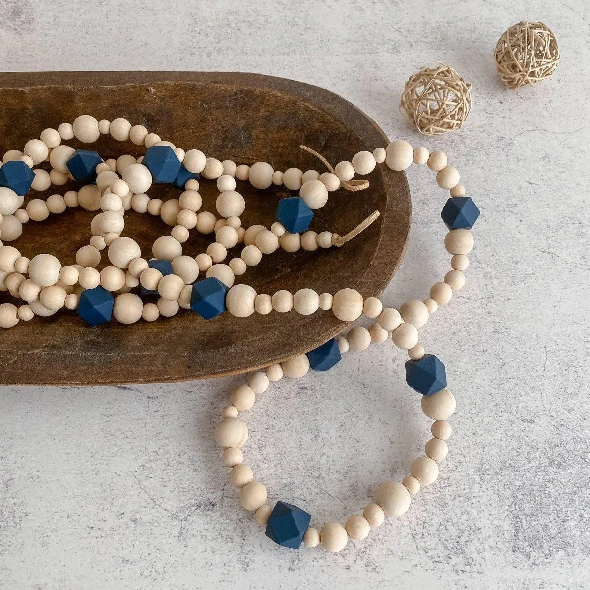 Blue decorative wooden bead garland