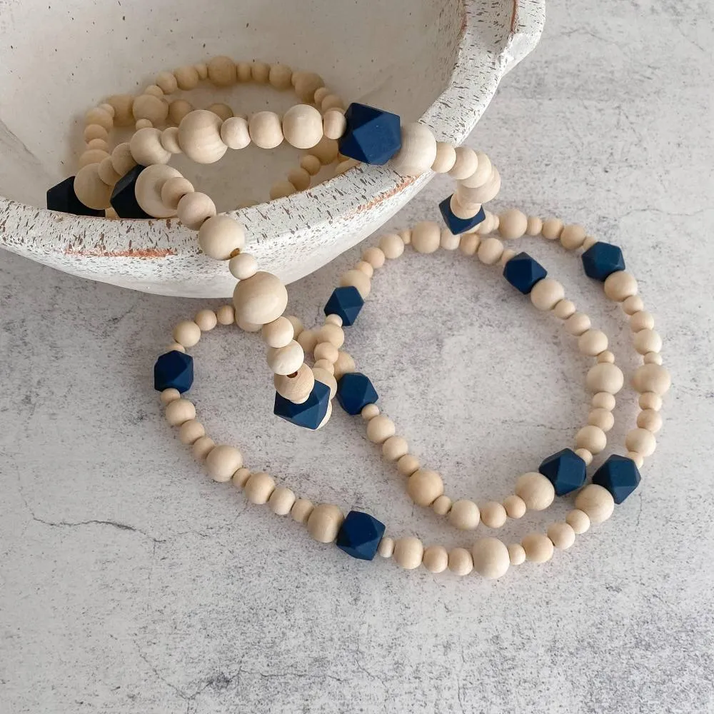 Blue decorative wooden bead garland