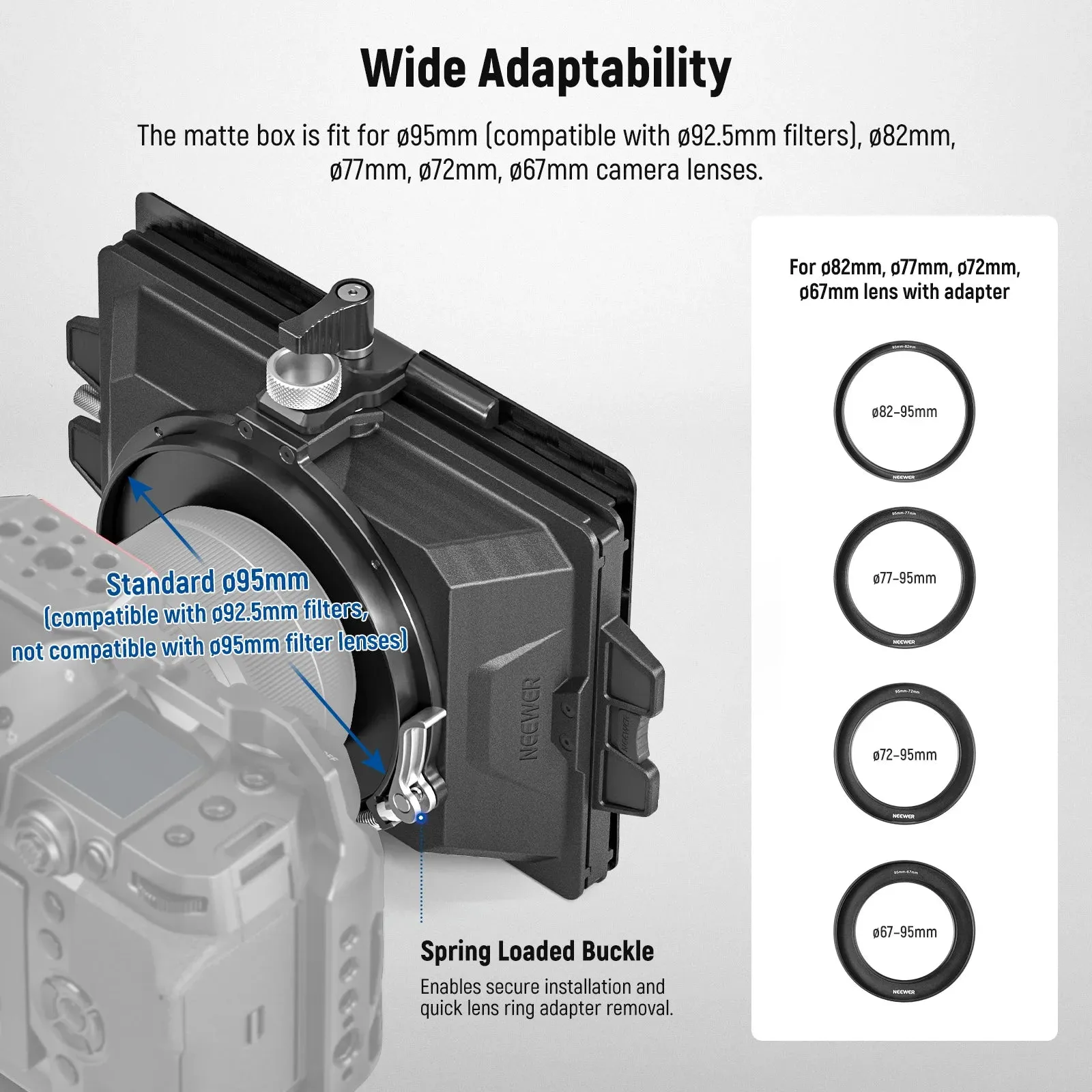 Carbon Fiber Mini Matte Box with 2 Filter Trays & 4 Lens Ring Adapters 67/72/77/82mm